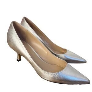 M. Gemi Gattino Silver Metallic Kitten Heel Pump Leather Shoes